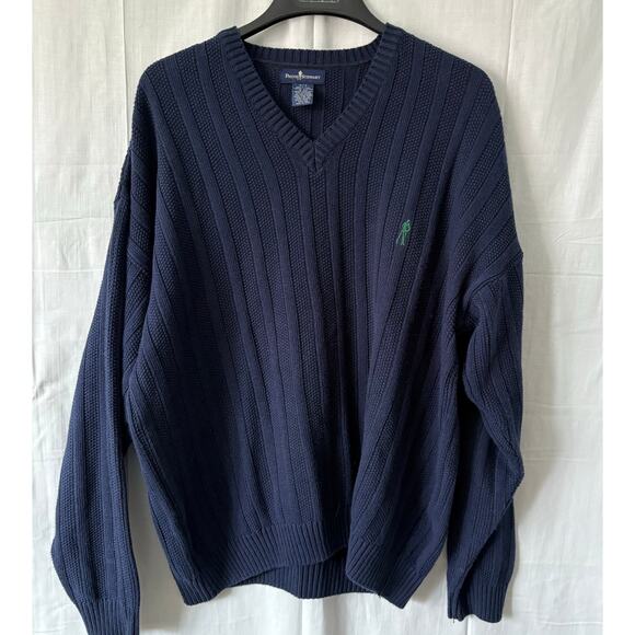 Vintage 90s Payne Stewart Chunky Knit Golf Sweater V-Neck Navy Blue XL - Picture 1 of 6
